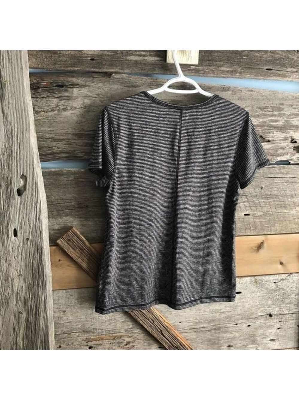 JOE Fresh size Large Grey/Black striped, scoop neck t-shirt - Picture 3 of 4